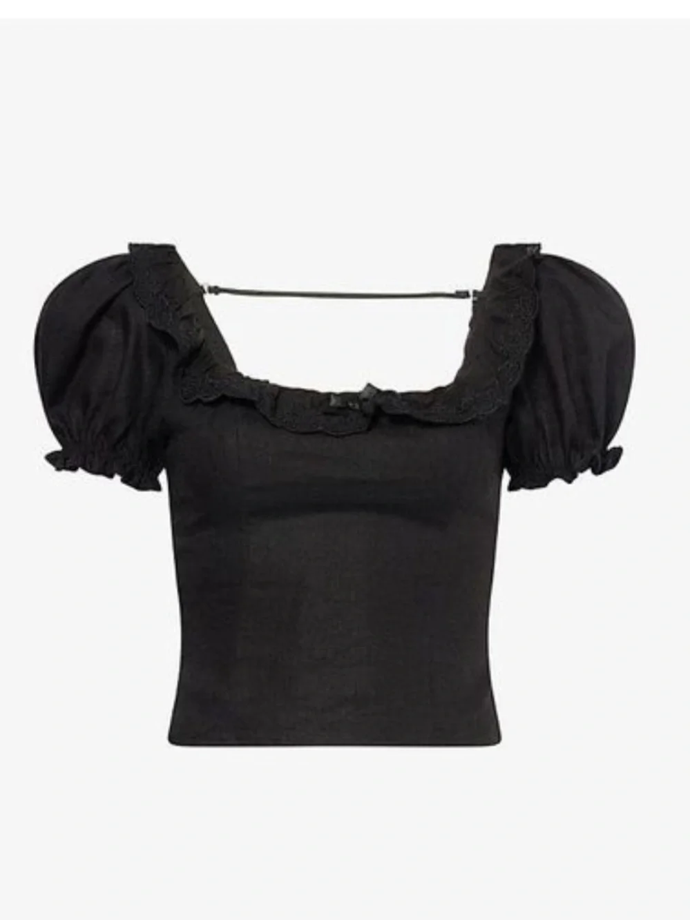 NWT Reformation Alice Black Square-Neck Puff-Sleeve Linen Top